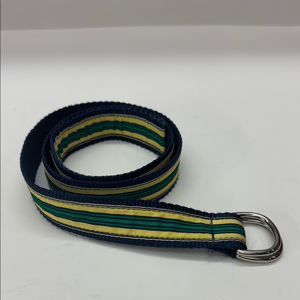 Leather Man Blue and Yellow Canvas Belt with Double Ring Buckle